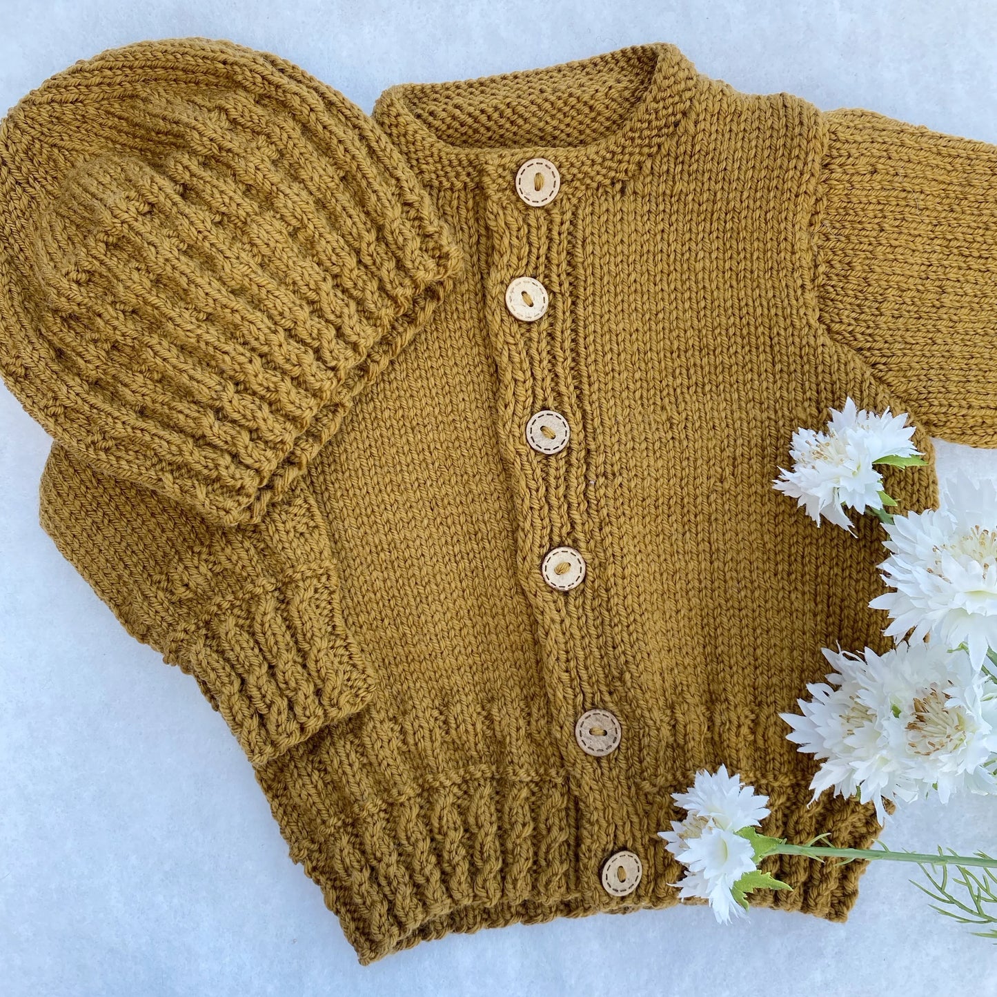 "Boston" merino cardigan & hat set (6-9m) - Nana Anna NZ