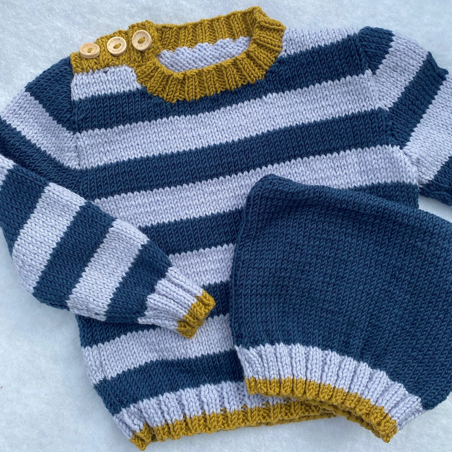 "Grayson" striped merino baby sweater set (9-12m) - Nana Anna NZ