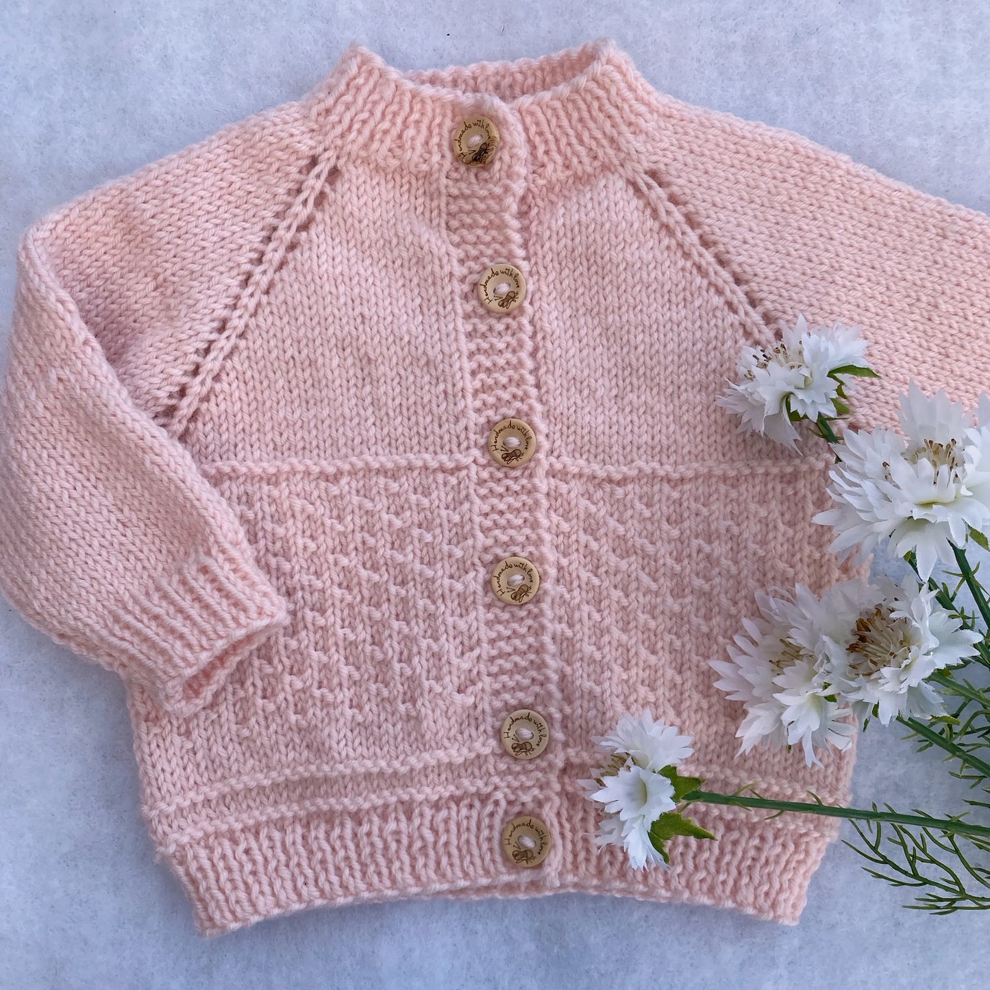"Kinzie" patterned merino baby cardigann