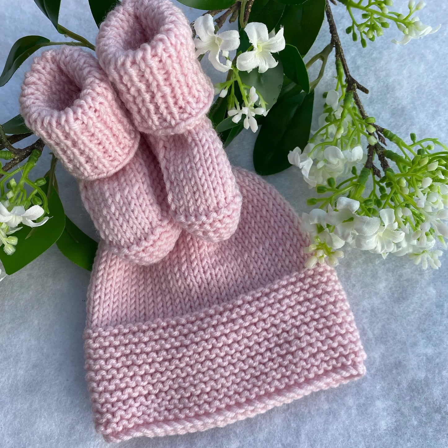 Merino baby bootie and hat set
