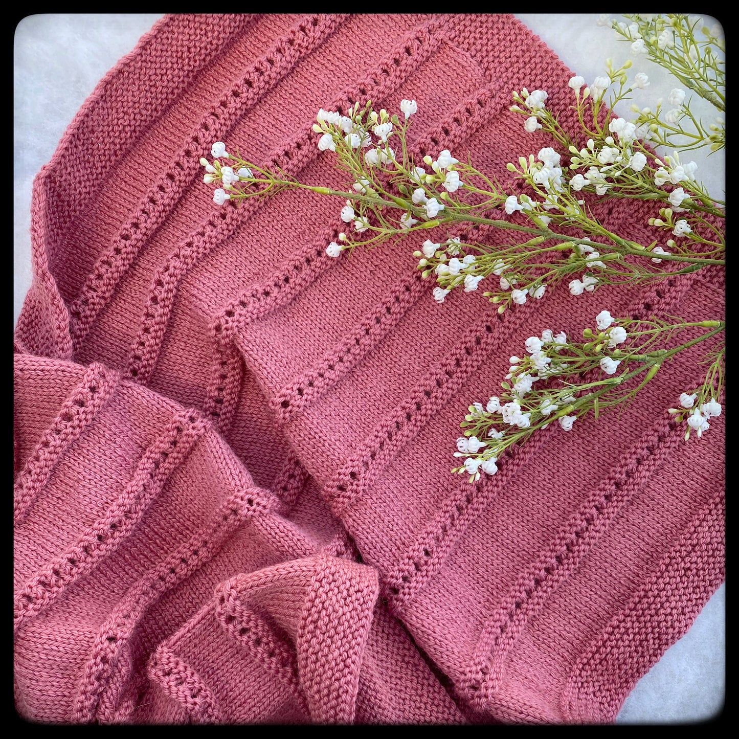 "Heirloom" hand knit merino cot blanket