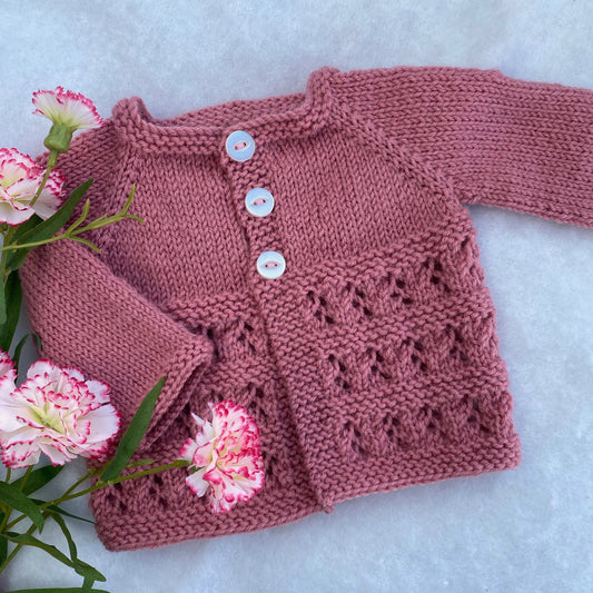 "Jasmine" hand knit merino baby cardigan