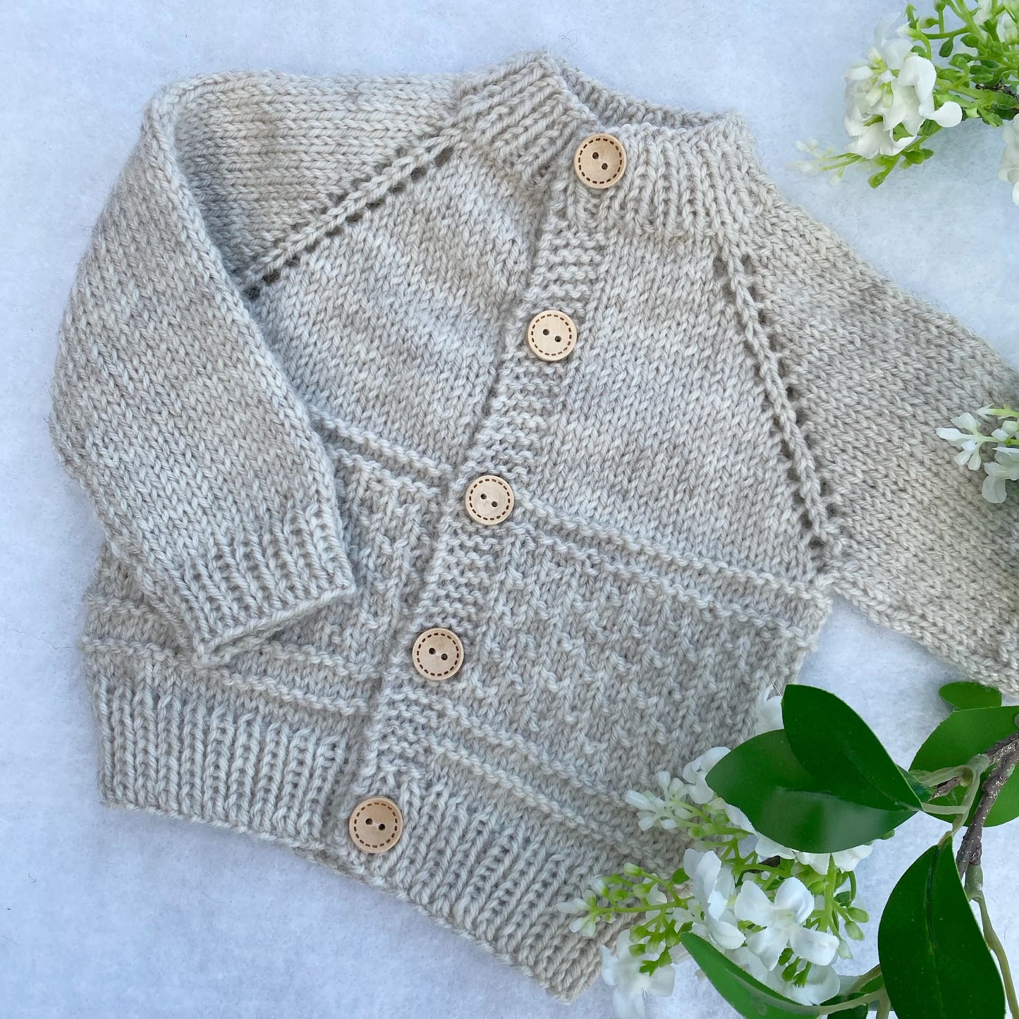 "Kinzie" patterned merino baby cardigann