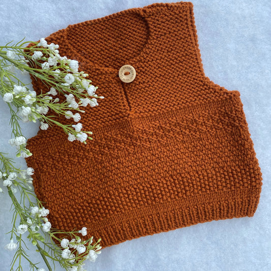"Phoenix" hand knit merino baby vest - Nana Anna NZ