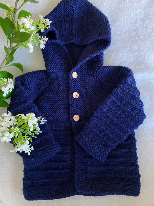 "Stripes" Luxury Handknit Merino Baby Hoodie