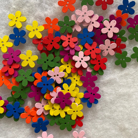 Mixed colour wooden flowers - pack of 25