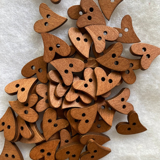 Vintage style wooden heart buttons - pack of 25