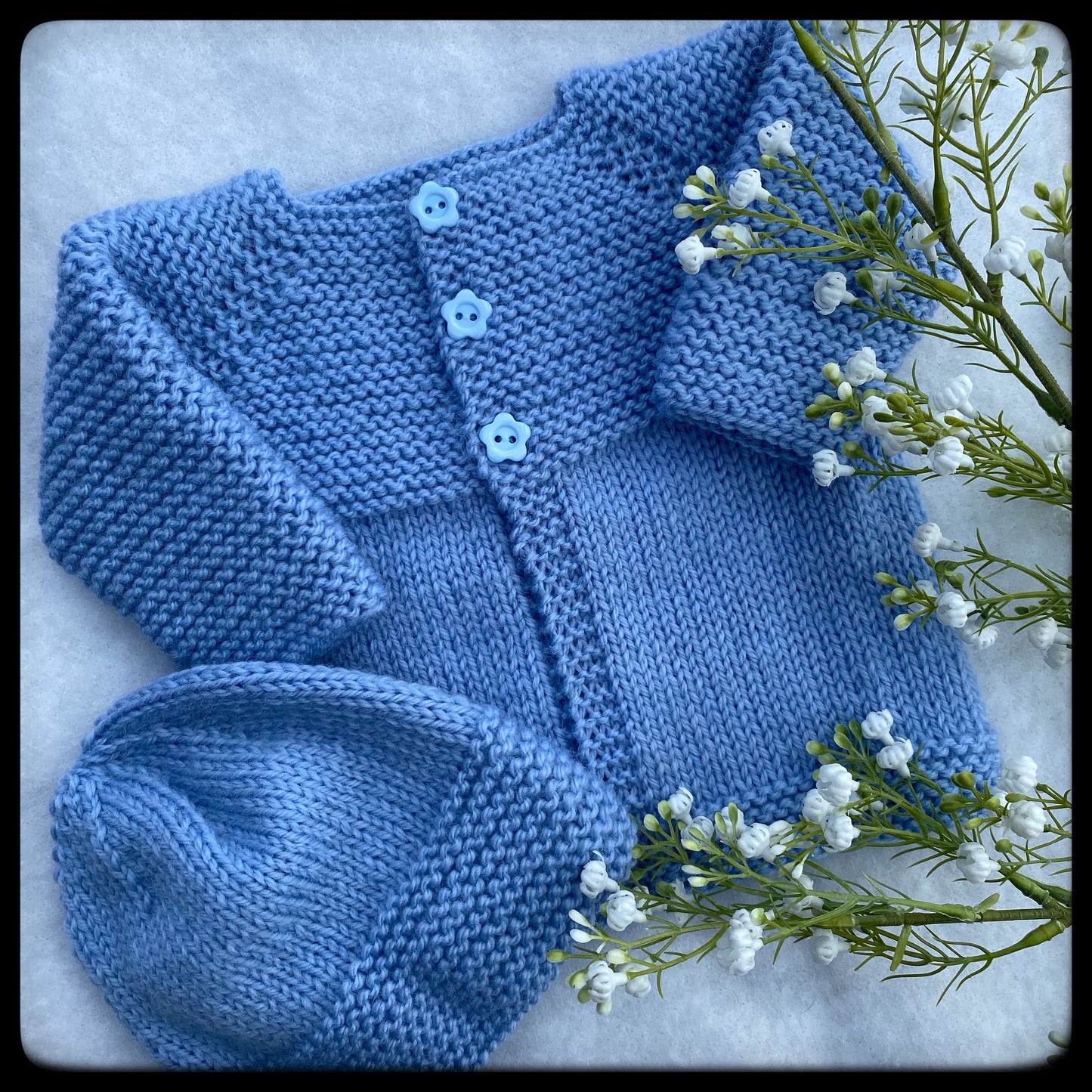 "Daffodils" merino cardigan and beanie set - Nana Anna NZ