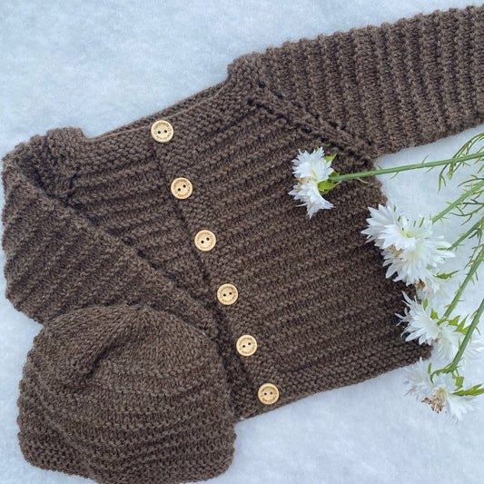 "Danny" baby cardigan & hat set - Nana Anna NZ