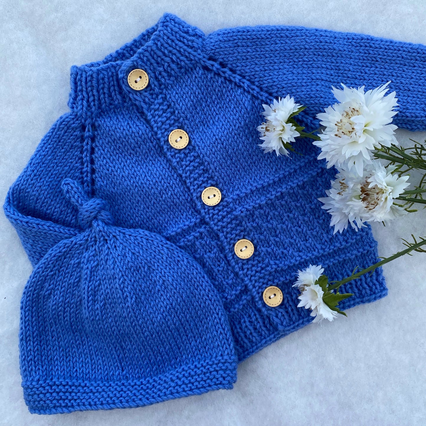 "Kinzie" patterned merino baby cardigan & hat set - Nana Anna NZ