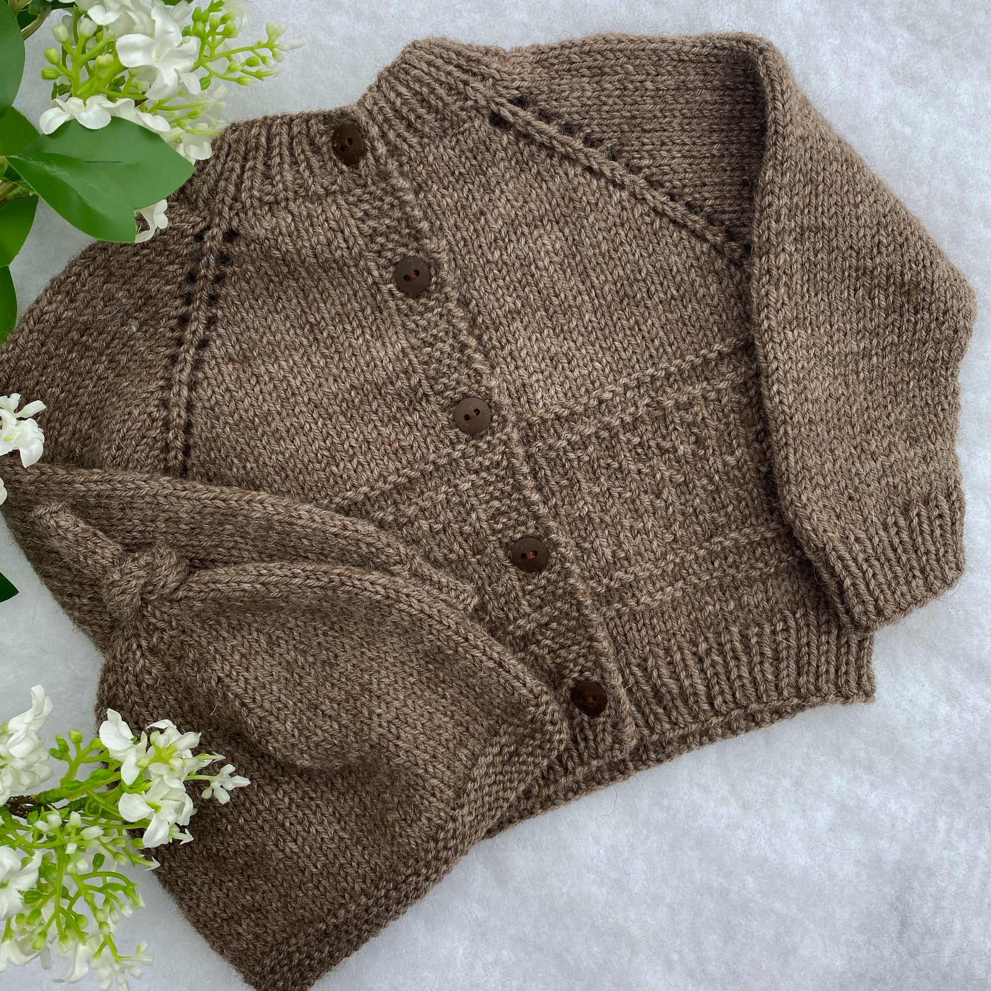 "Kinzie" patterned merino baby cardigan & hat set - Nana Anna NZ