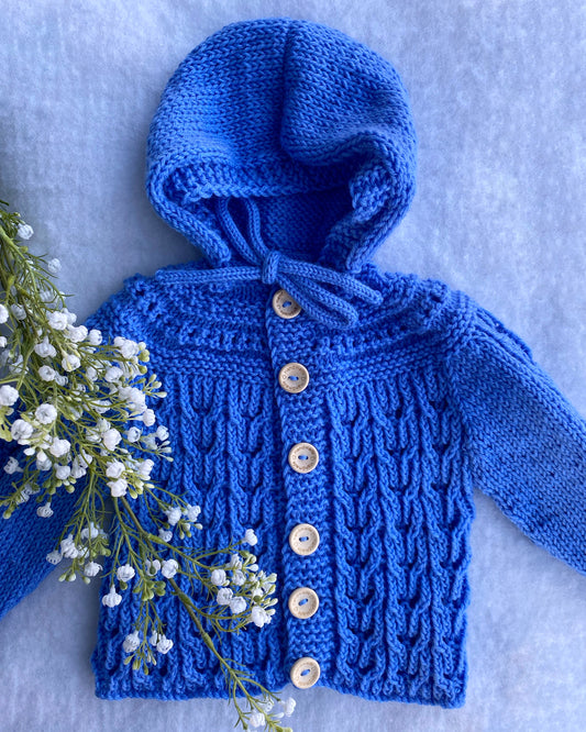 "Cornflowers" relaxed fit merino hoodie (3-6m)