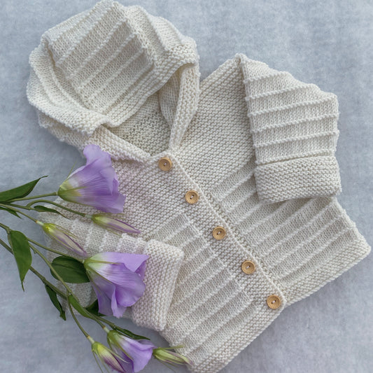 "Stripes" Luxury Handknit Merino Baby Hoodie - Nana Anna NZ