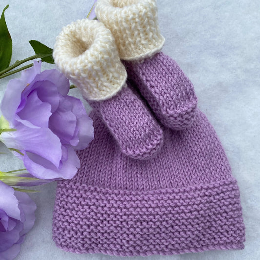 Merino baby bootie and hat set