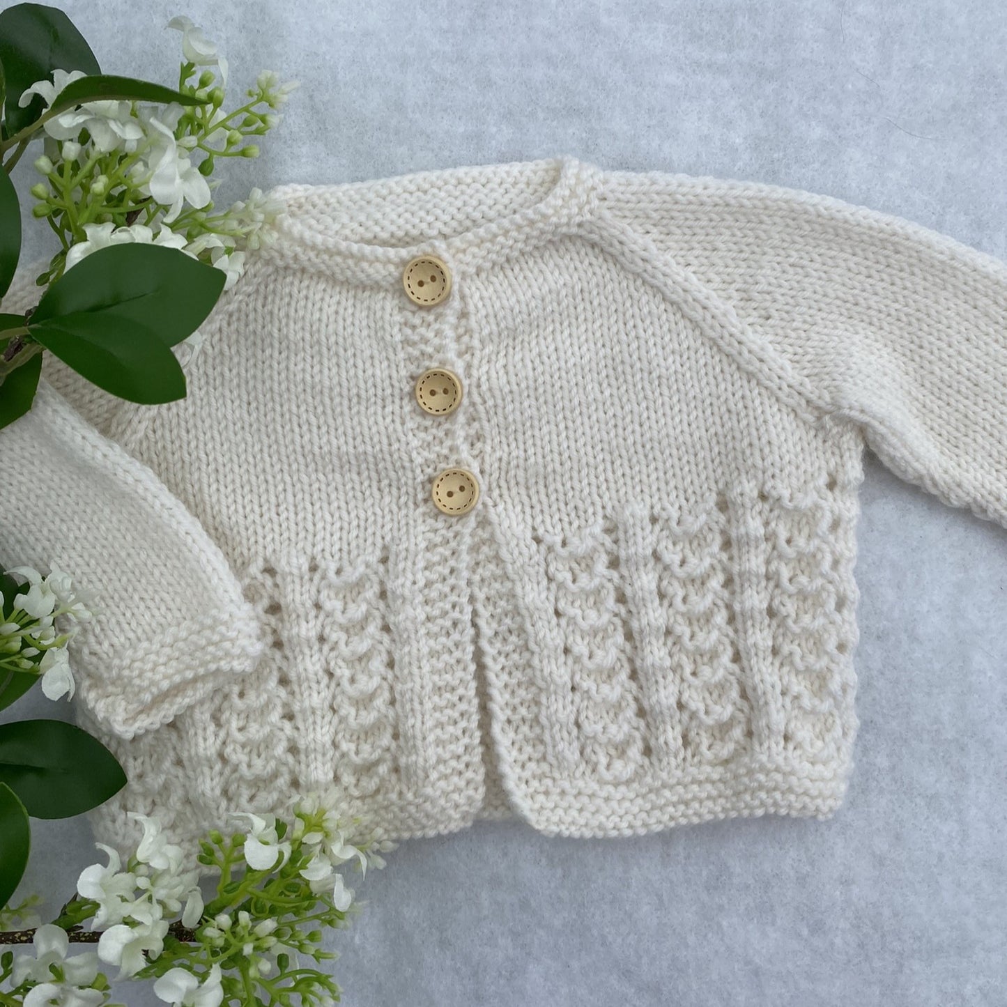 "Little Jo" hand knit merino baby cardigan