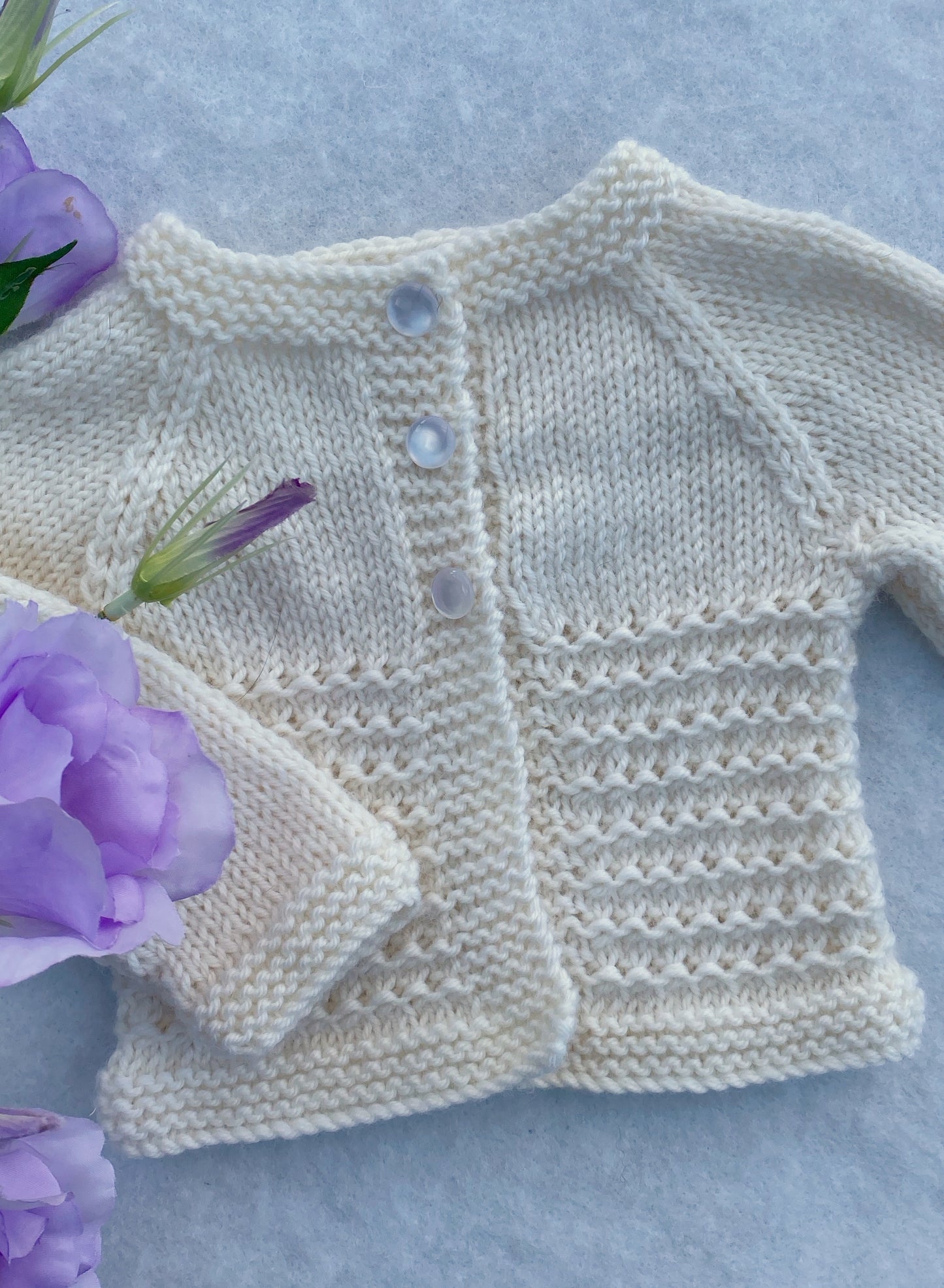 "Kensington" hand knit merino baby cardigan