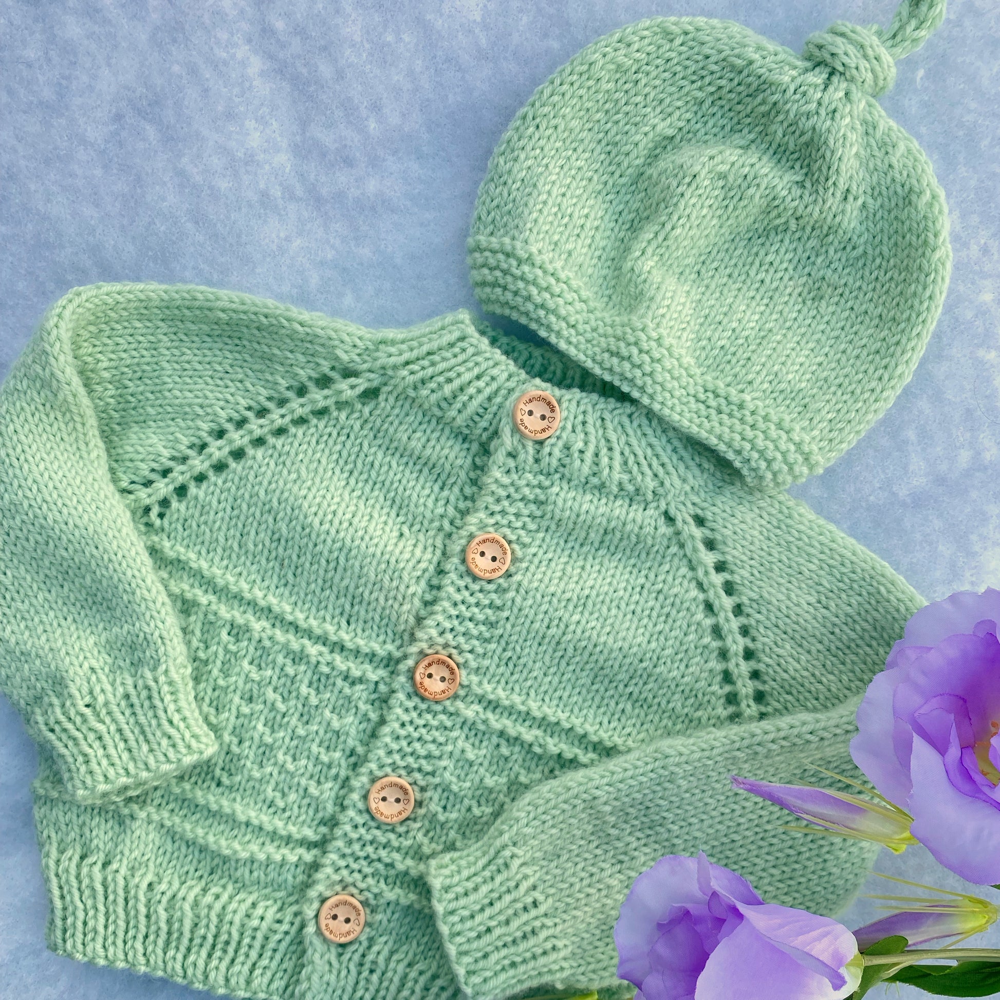 "Kinzie" patterned merino baby cardigan & hat set - Nana Anna NZ