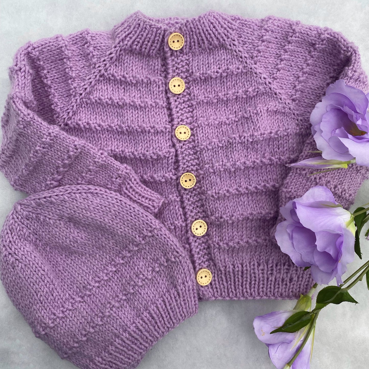 "Luiw" hand knit merino baby cardigan & hat set