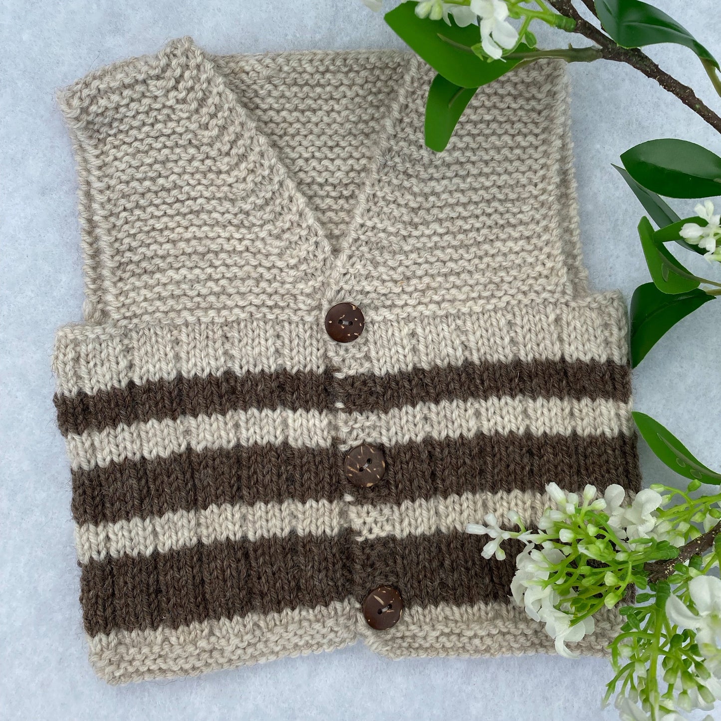 “Nate” hand knit merino baby vest