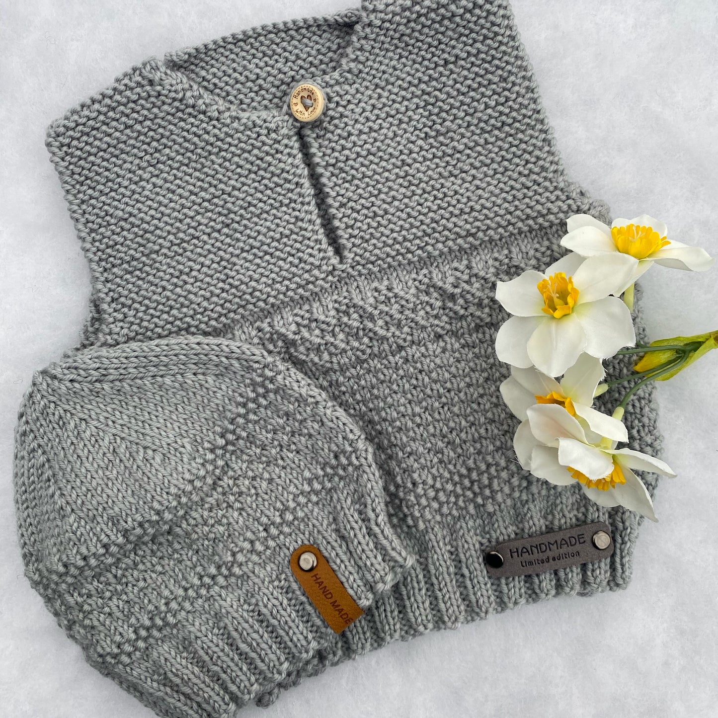 "Phoenix" hand knit merino baby vest set