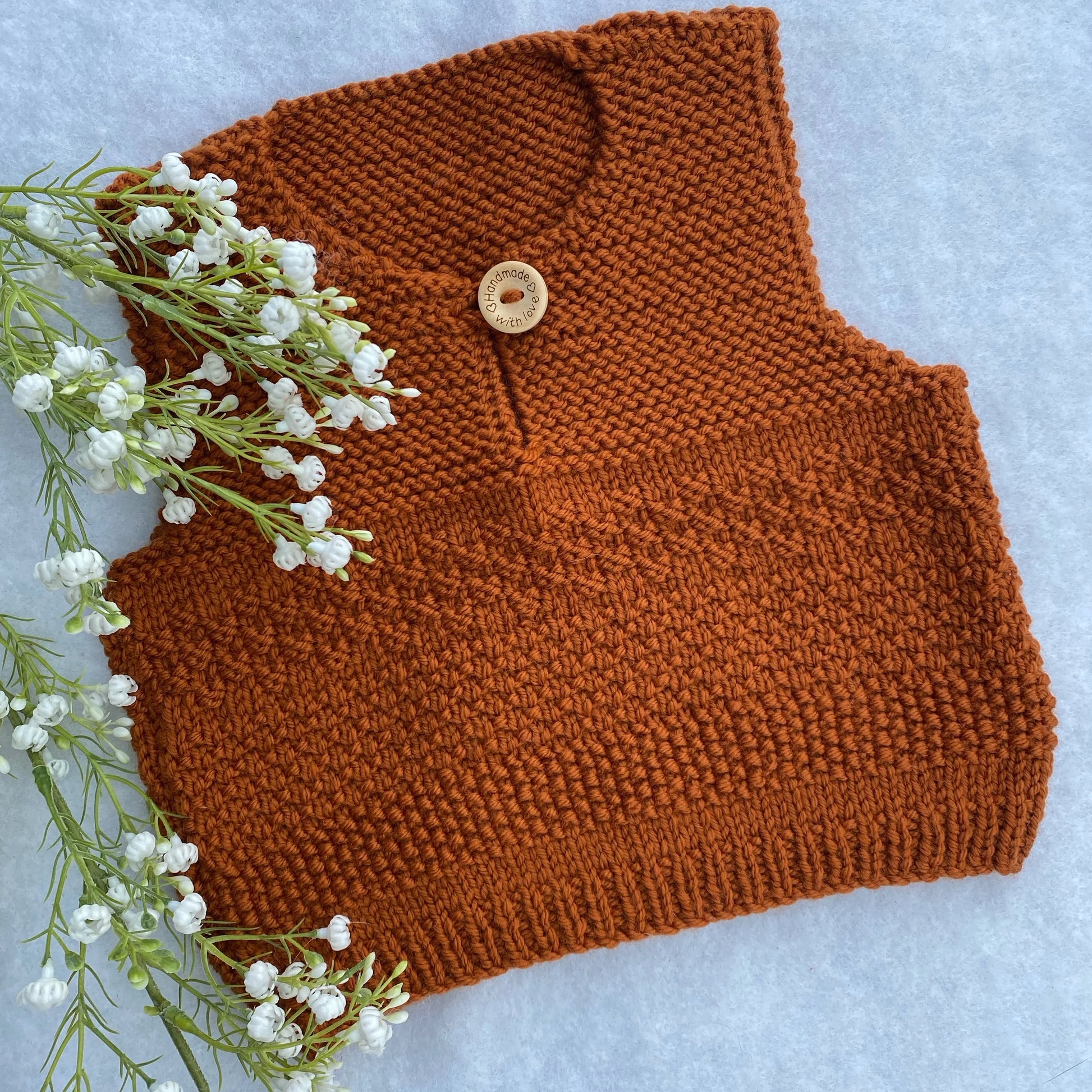 "Phoenix" hand knit merino baby vest - Nana Anna NZ