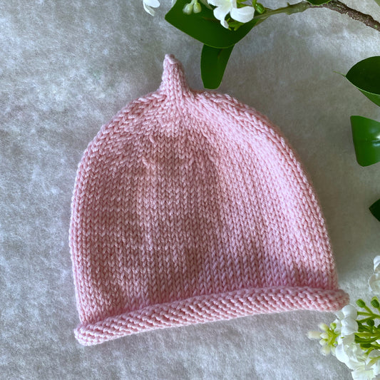 Roll brim "pixie" merino baby beanie