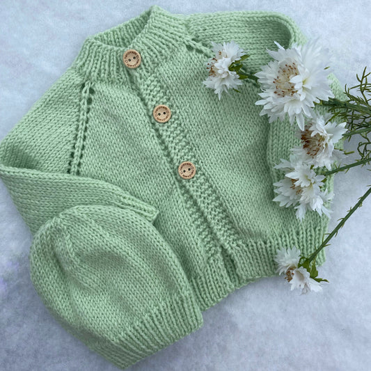 "Riley" baby cardigan and hat