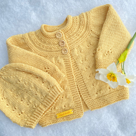 "Trinity" classic merino baby cardigan and hat set