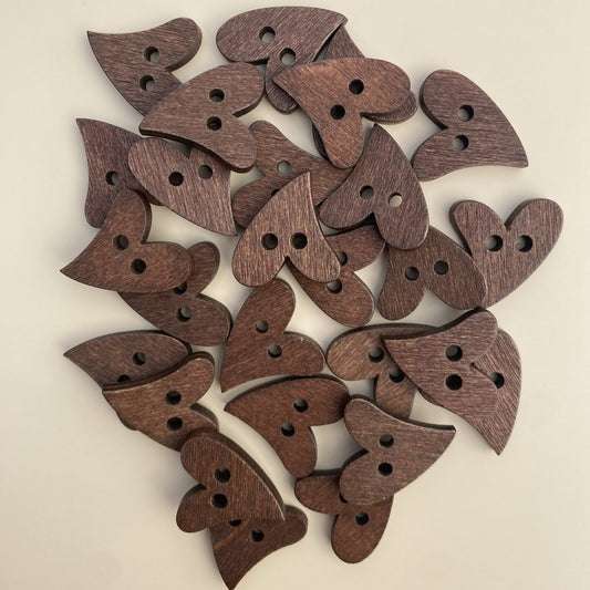 Vintage style wooden heart buttons - pack of 25