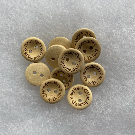 "Handmade with love" wooden buttons - Nana Anna NZ