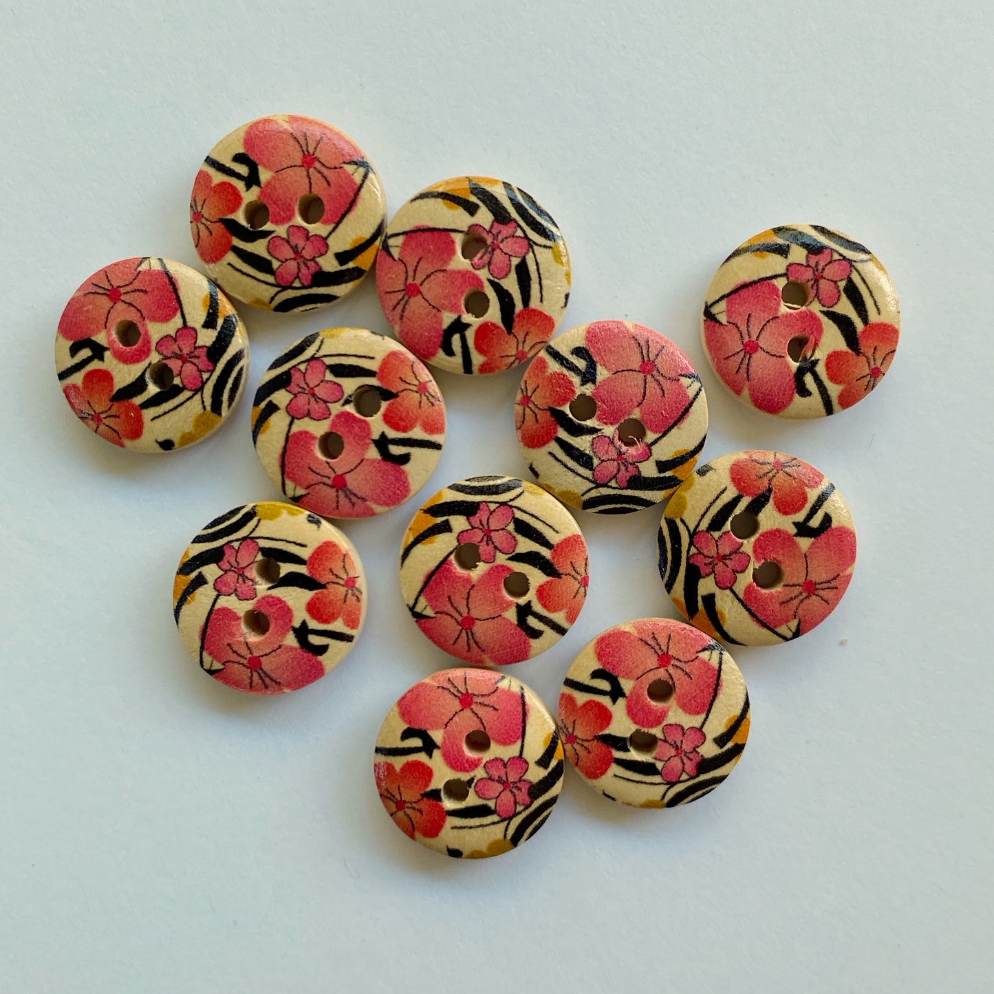 "Pink blossoms" wooden baby buttons