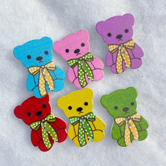 Wooden teddy bear buttons/tags - 30mm - Nana Anna NZ