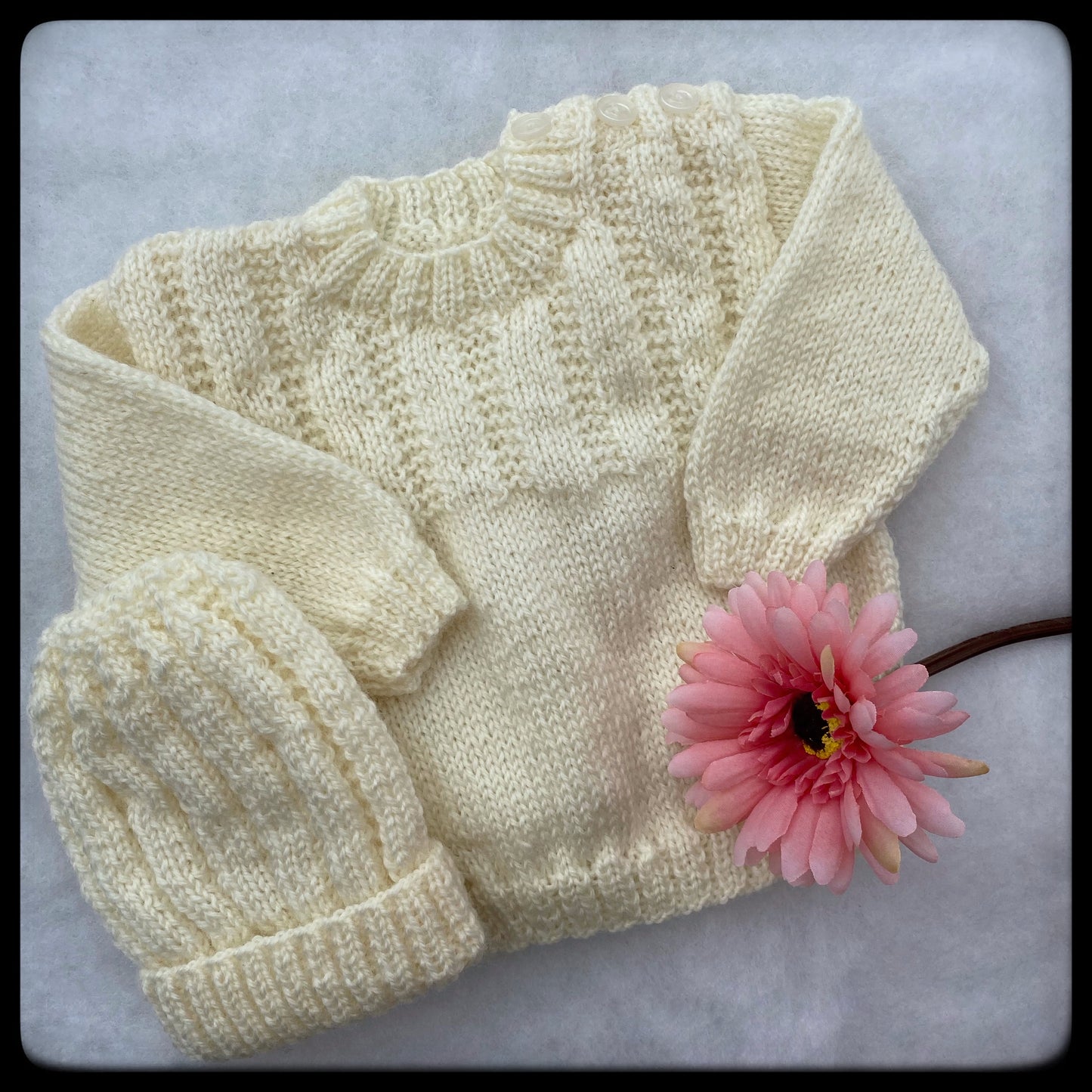 "Cleo" baby wool sweater and hat (0-3 months) - Nana Anna NZ